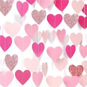 Hot Pink Rose Gold Heart Garland Party Decorations Wedding Bridal Shower Banner